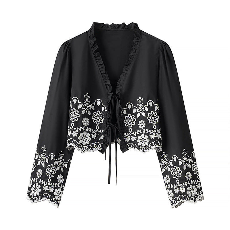 Stylish Simple And Versatile Hollow Embroidered Cotton Top - Norellé
