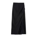 Side Slit Lace Elastic Waist Satin Skirt Long Skirt - Norellé