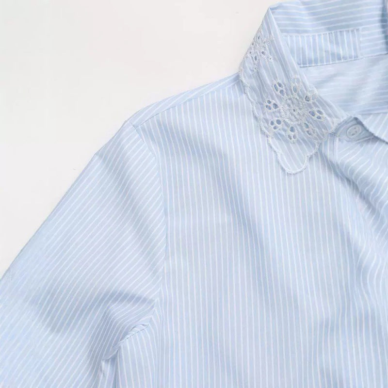 Fashion All-match Hollow Embroidered Stripes Short Shirt - Norellé