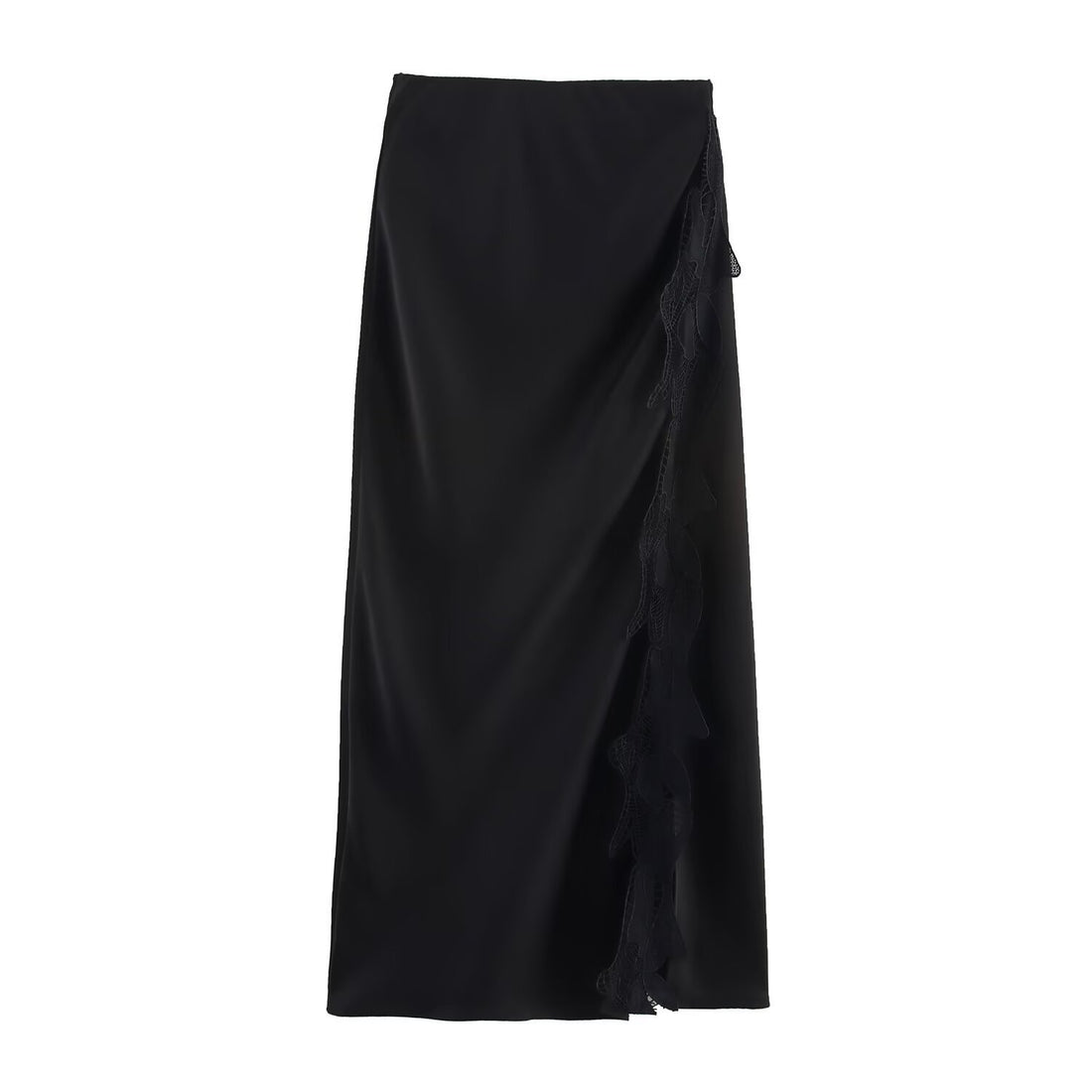 Side Slit Lace Elastic Waist Satin Skirt Long Skirt - Norellé