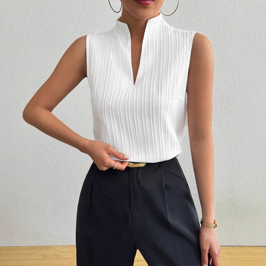 Women's Top Solid Color And V-neck Slim Fit Slimming Sleeveless Short Sleeve - Norellé