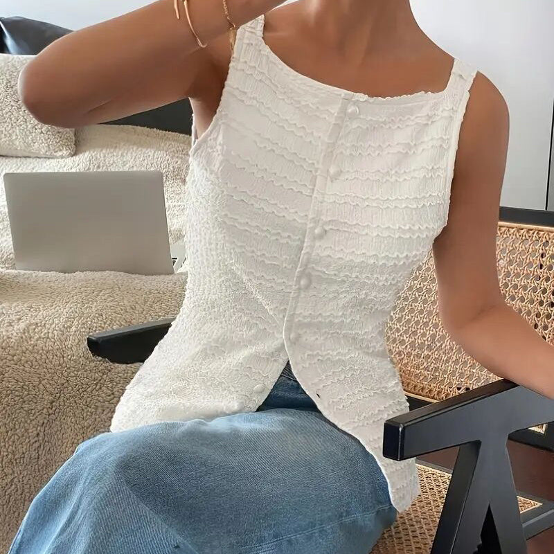 Womens Square Neck Button Up Vest Top - Norellé