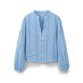 Crew Neck Long Sleeve Single-breasted Blue Embroidered Shirt For Women - Norellé