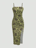 Solid Color Ruched Bodycon Slit Cami Dress - Norellé