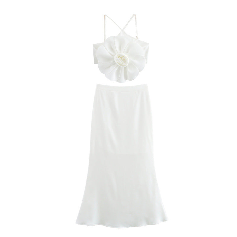 Three-dimensional Flower Decorative Top Fishtail Skirt Two-piece Set - Norellé
