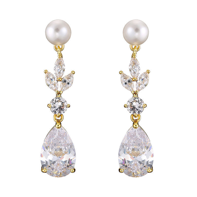 Fashion Leaves Zircon Water Drop Earrings Women - Norellé