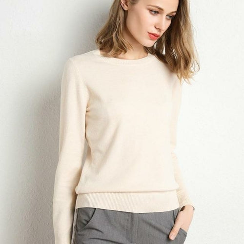 Female Slim O-neck Pullover Cashmere Wool Blending Sweater - Norellé