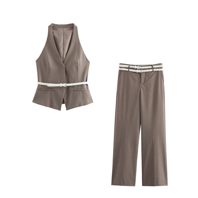 Women's Fashion Temperament With Belt Vest Double Belt Pants - Norellé