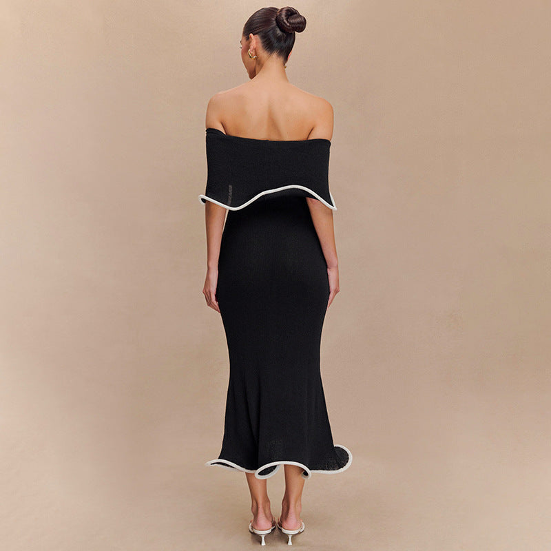 Contrast Color Waist Trimming Ruffles Tube Top Dress - Norellé