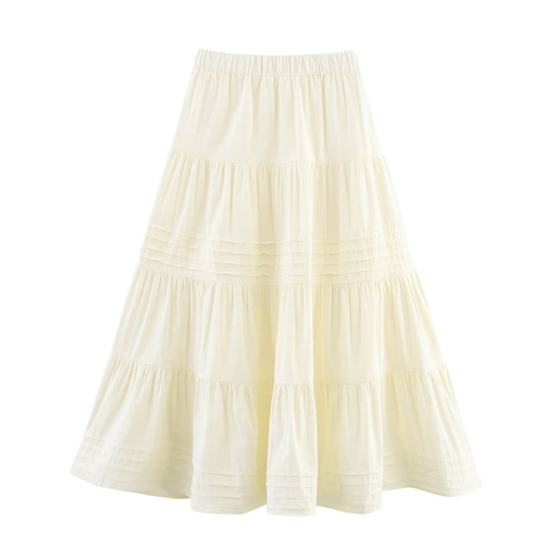 Solid Color Cotton Cloth Big Hem Skirt Stripes Multi-layer Tiered Dress - Norellé