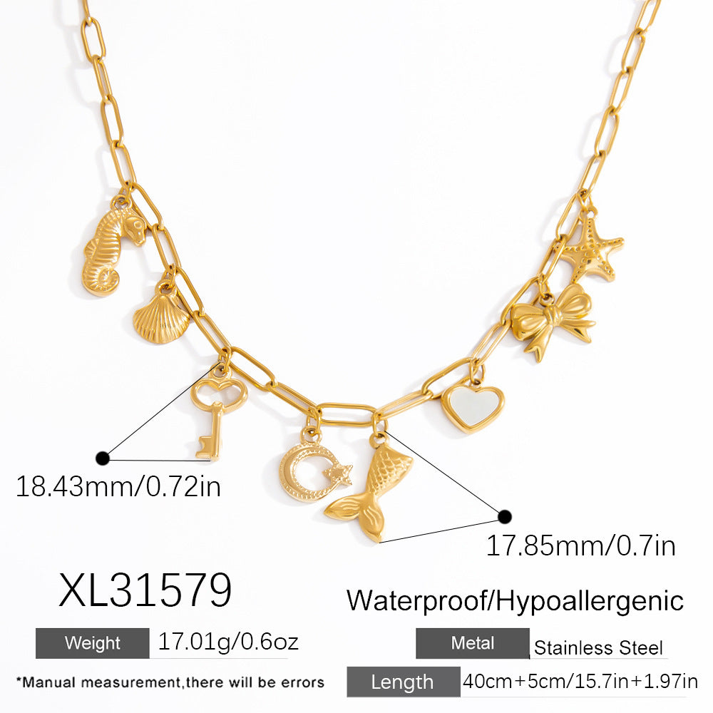 Women's Non-fading Stainless Steel Electroplated 18K Gold Shell Pearl Necklace - Norellé