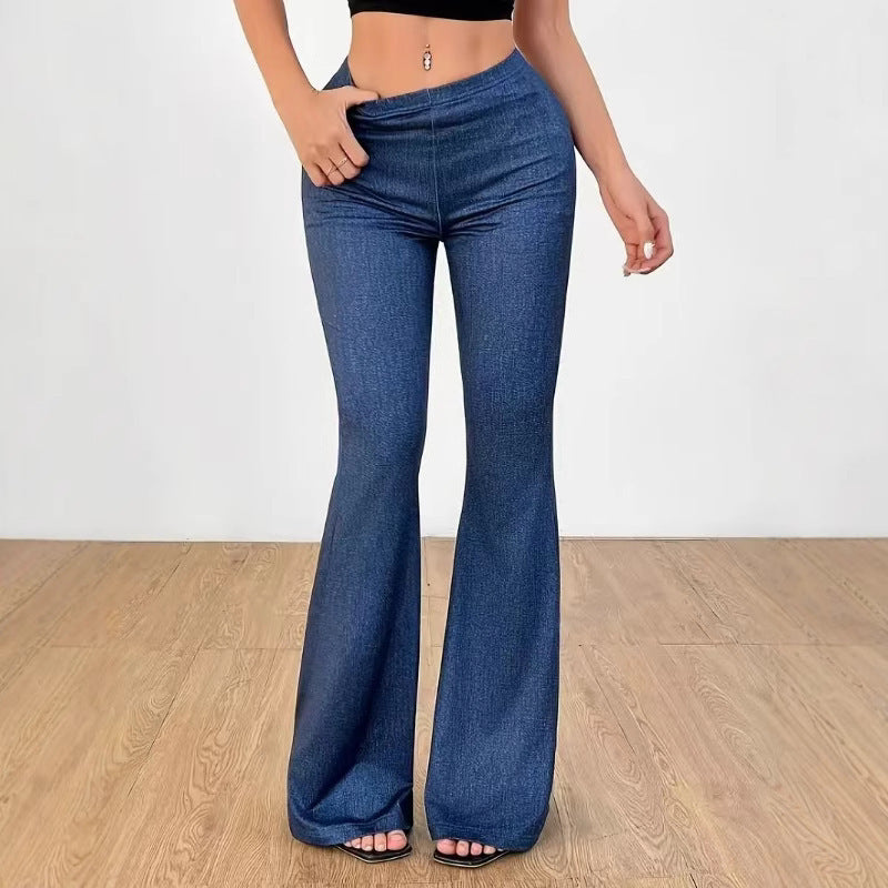 Women's High Waist Denim Printing Bell-bottom Pants - Norellé