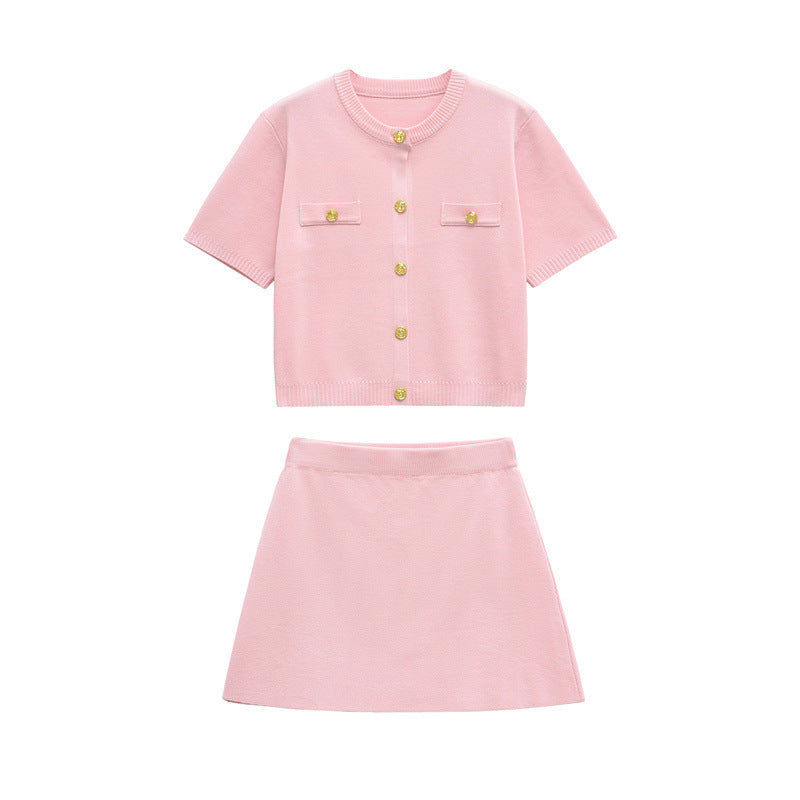 Short-sleeved Knitted Top Mini Skirt Suit - Norellé