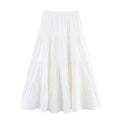 Solid Color Cotton Cloth Big Hem Skirt Stripes Multi-layer Tiered Dress - Norellé