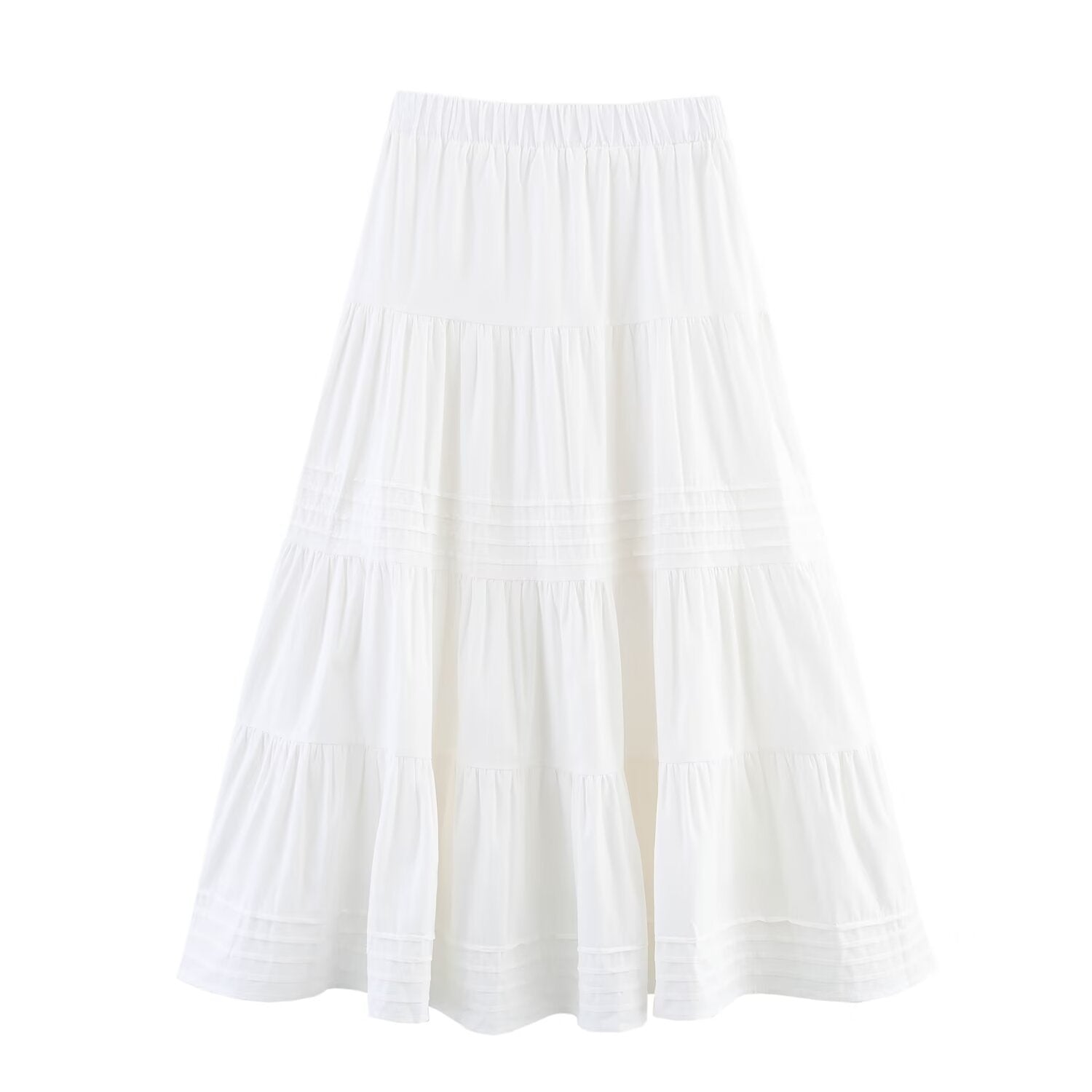 Solid Color Cotton Cloth Big Hem Skirt Stripes Multi-layer Tiered Dress - Norellé
