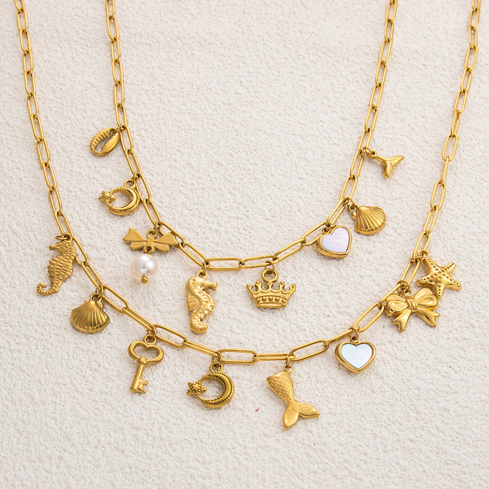 Women's Non-fading Stainless Steel Electroplated 18K Gold Shell Pearl Necklace - Norellé
