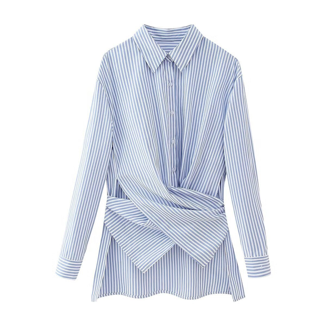 Loose Striped Lace-up Multi-color Long Sleeve Shirt - Norellé