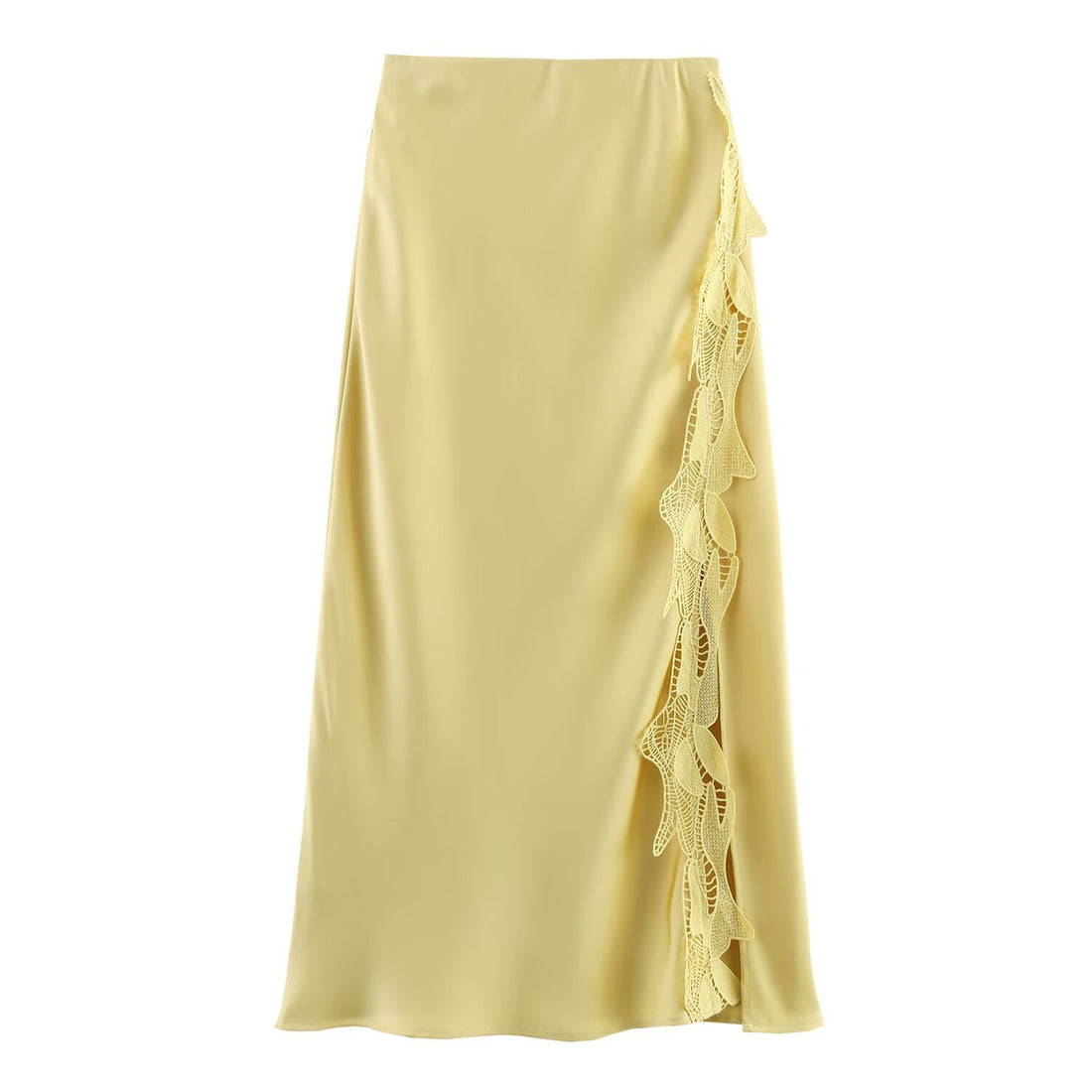 Side Slit Lace Elastic Waist Satin Skirt Long Skirt - Norellé