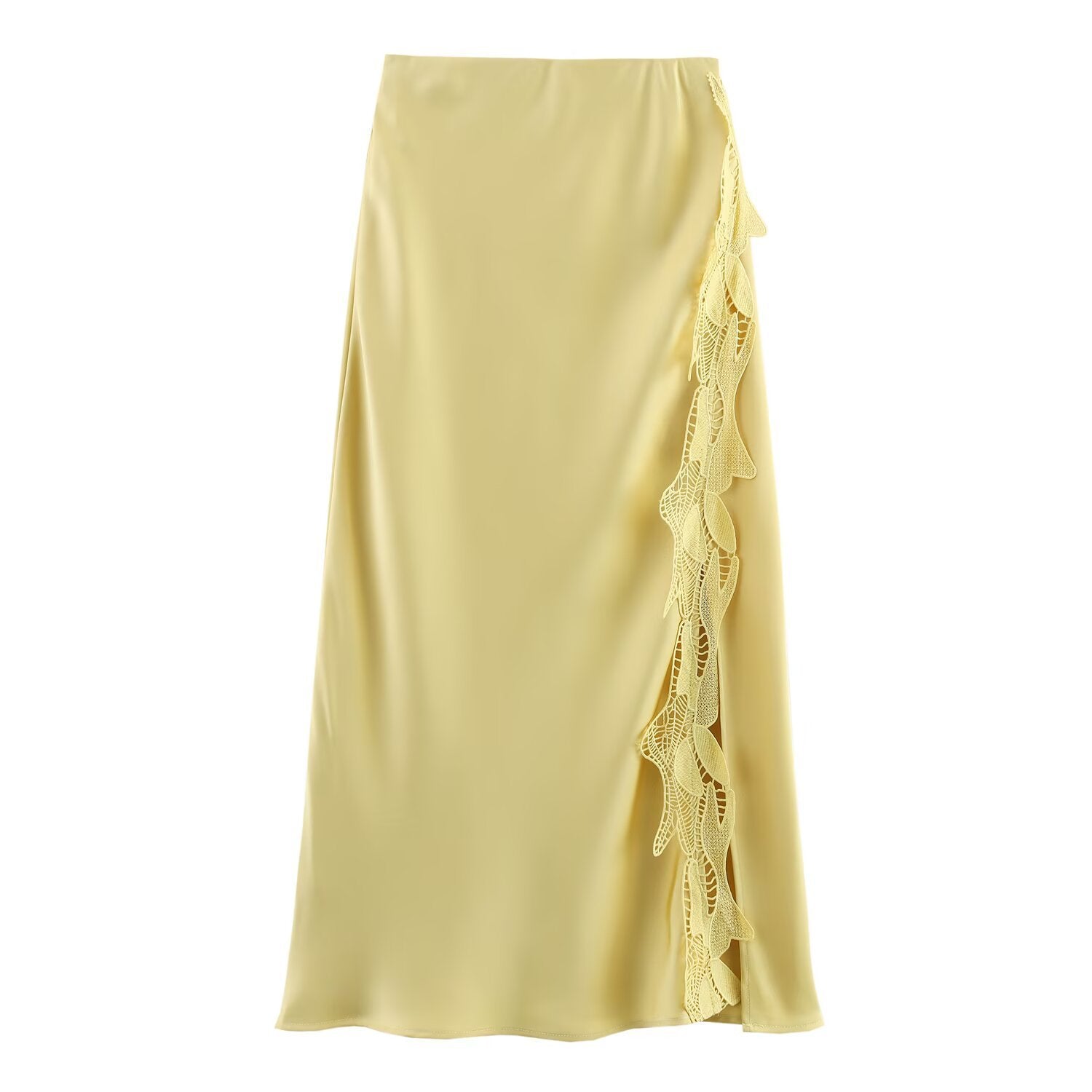 Side Slit Lace Elastic Waist Satin Skirt Long Skirt - Norellé