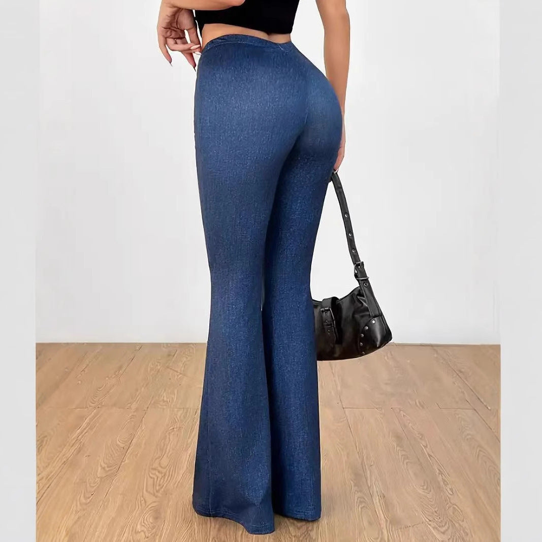 Women's High Waist Denim Printing Bell-bottom Pants - Norellé