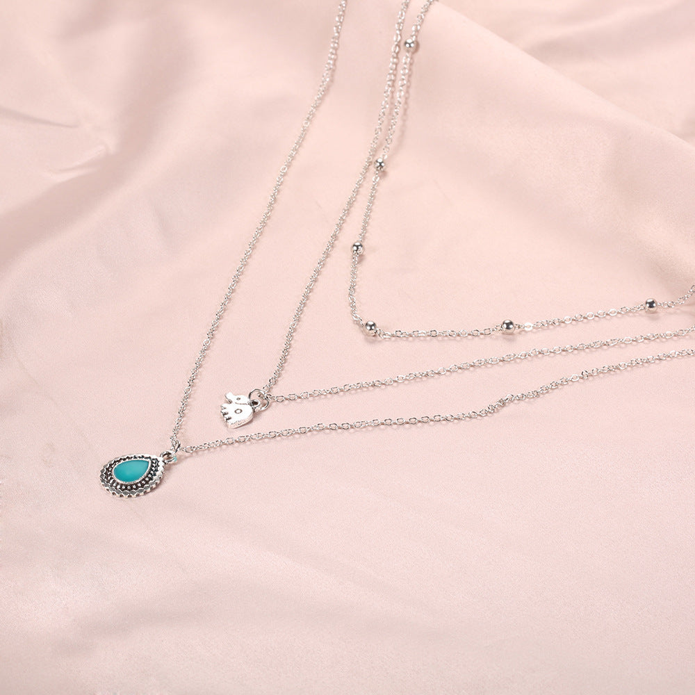 Turquoise Elephant Beaded Multi-layer Necklace - Norellé