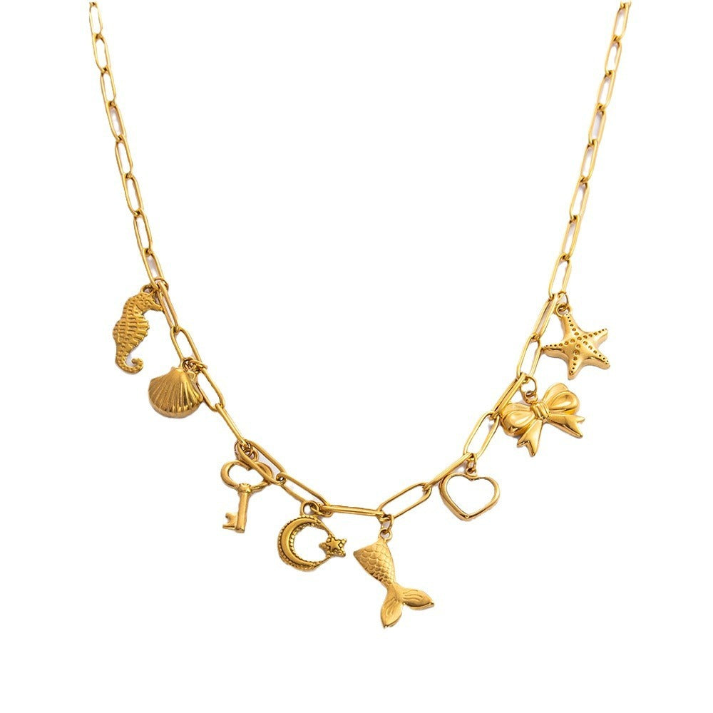 Women's Non-fading Stainless Steel Electroplated 18K Gold Shell Pearl Necklace - Norellé