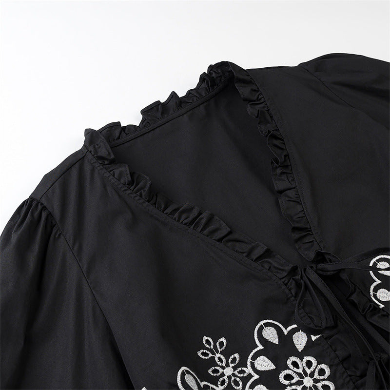 Stylish Simple And Versatile Hollow Embroidered Cotton Top - Norellé