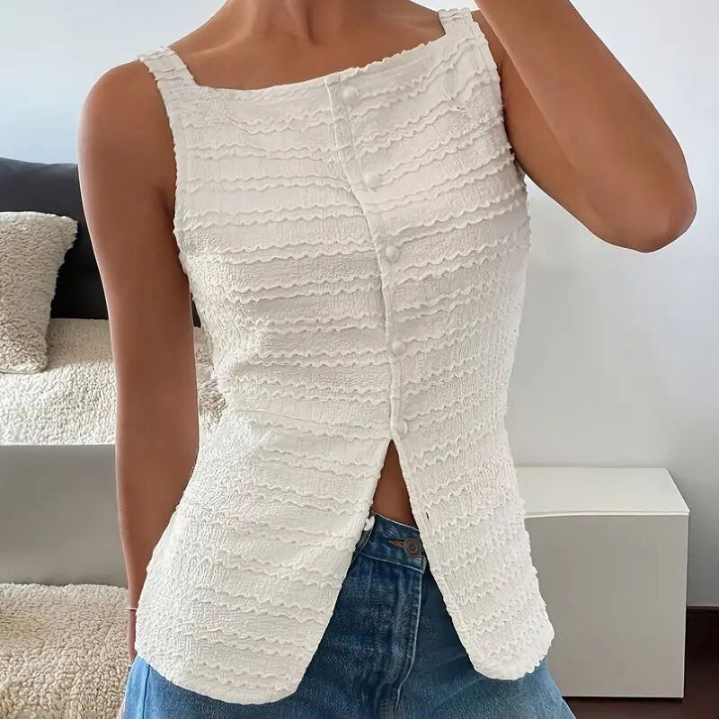 Womens Square Neck Button Up Vest Top - Norellé