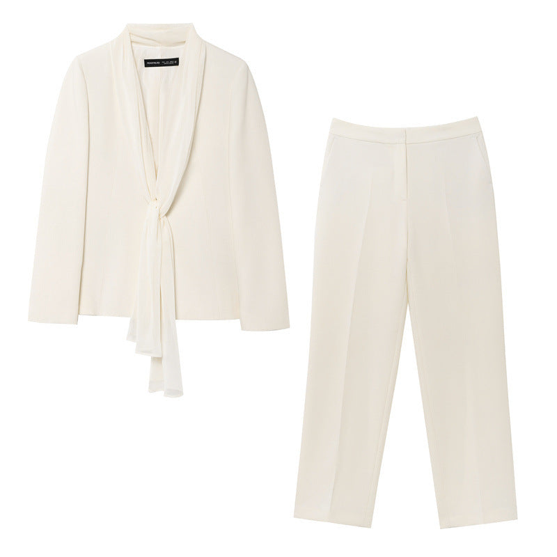 Thin Scarf Lapel Blazer Straight-leg Pants - Norellé