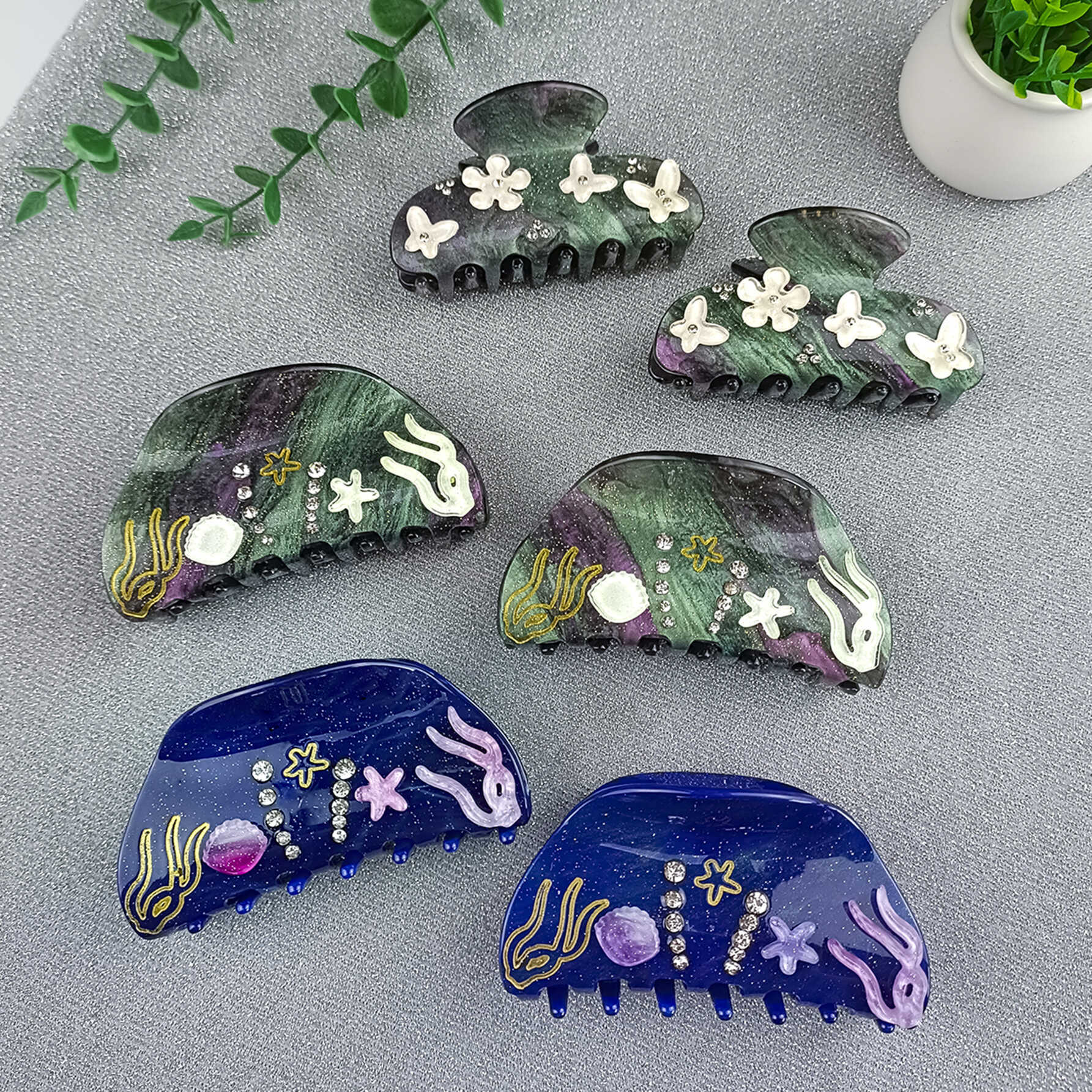 Ocean Series Large Grip Clip Blue Diamond Studded Decal - Norellé