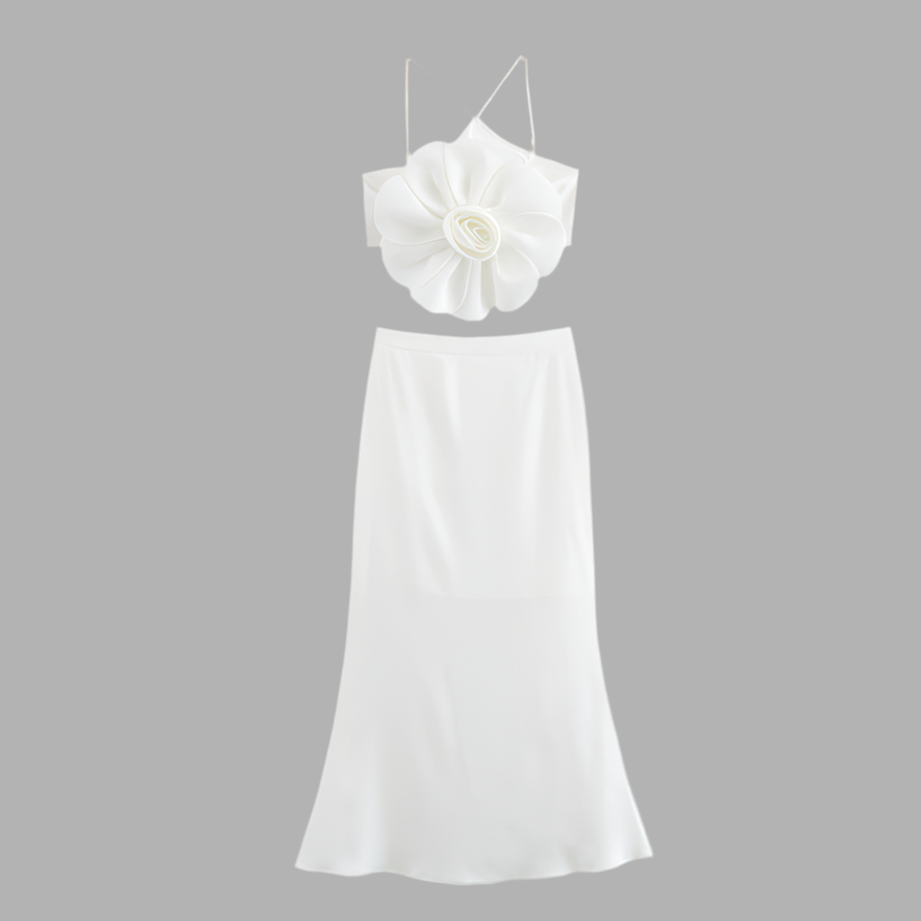 Three-dimensional Flower Decorative Top Fishtail Skirt Two-piece Set - Norellé