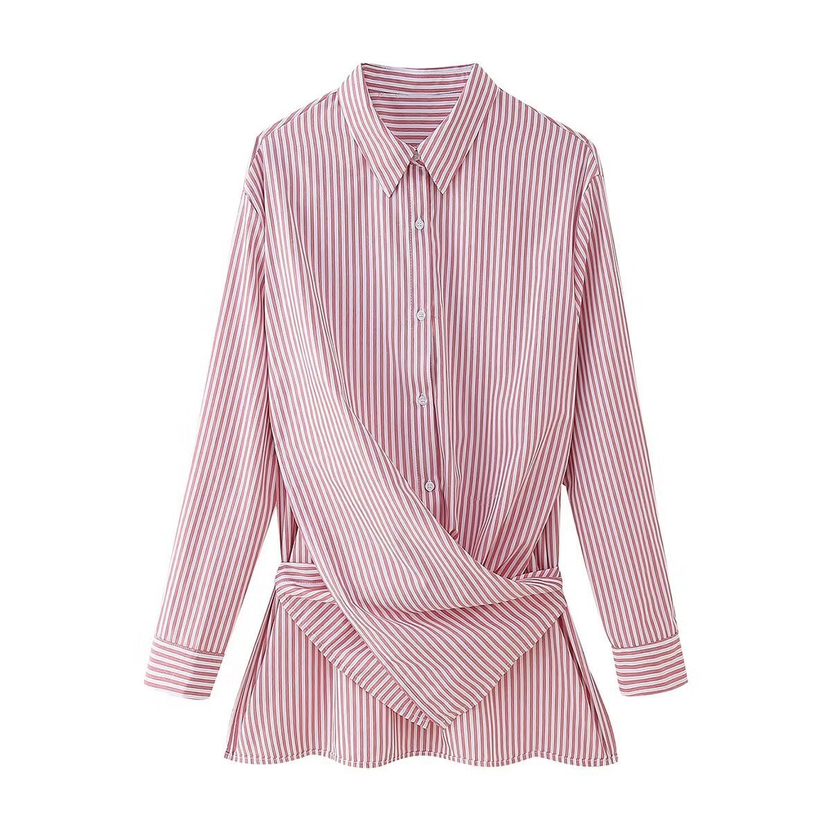 Loose Striped Lace-up Multi-color Long Sleeve Shirt - Norellé