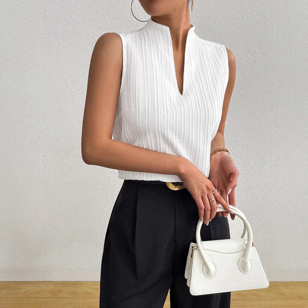 Women's Top Solid Color And V-neck Slim Fit Slimming Sleeveless Short Sleeve - Norellé