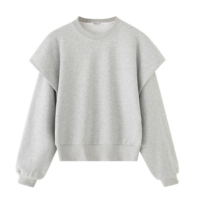 Solid Color Pleated Heavy Fabric Round Neck Long Sleeve Sweater - Norellé