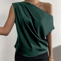 Ladies' Solid Color Asymmetrical Off Shoulder Top - Norellé