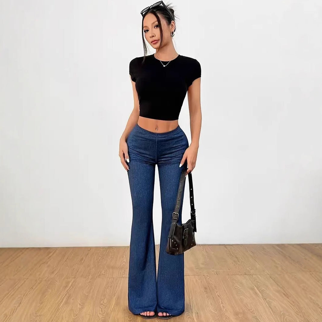 Women's High Waist Denim Printing Bell-bottom Pants - Norellé