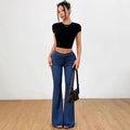 Women's High Waist Denim Printing Bell-bottom Pants - Norellé