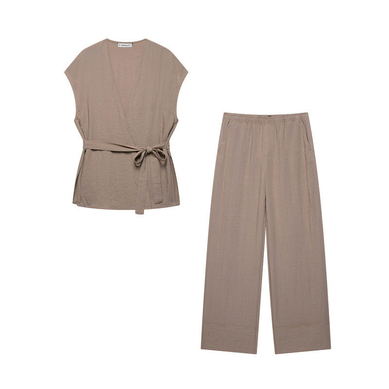 Kimono Vest Bell-bottom Pants Suit - Norellé
