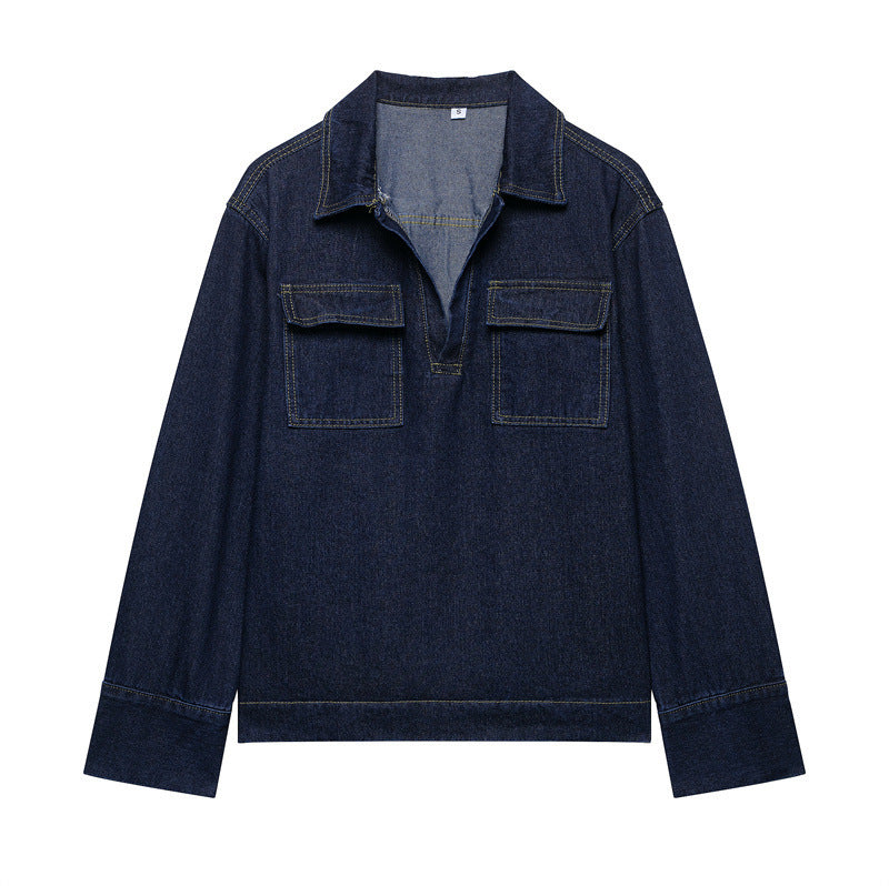 Fashion Loose Blue Denim 2-piece Set Vintage Long Sleeve Shirt Trousers - Norellé