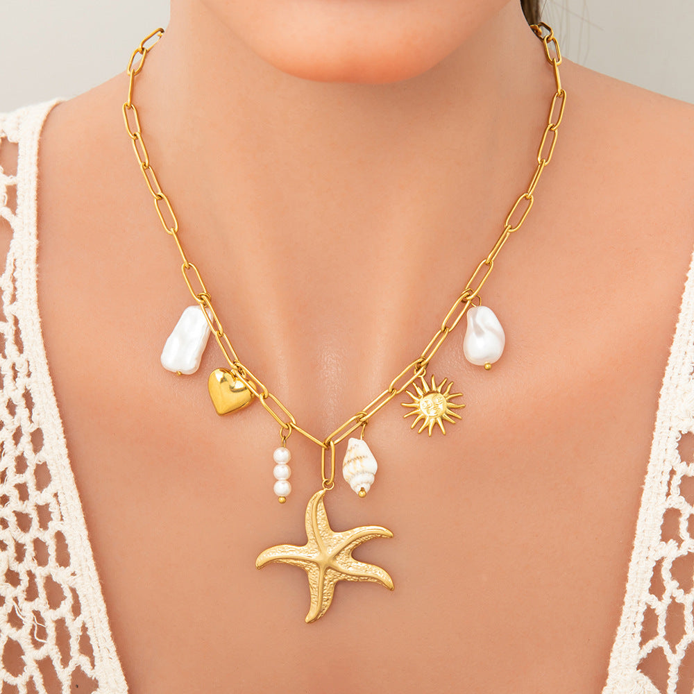 Women's Handmade Stainless Steel 18K Dold Pearl Necklace - Norellé