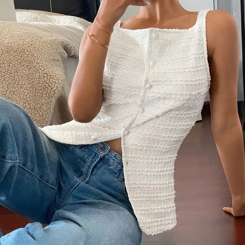 Womens Square Neck Button Up Vest Top - Norellé