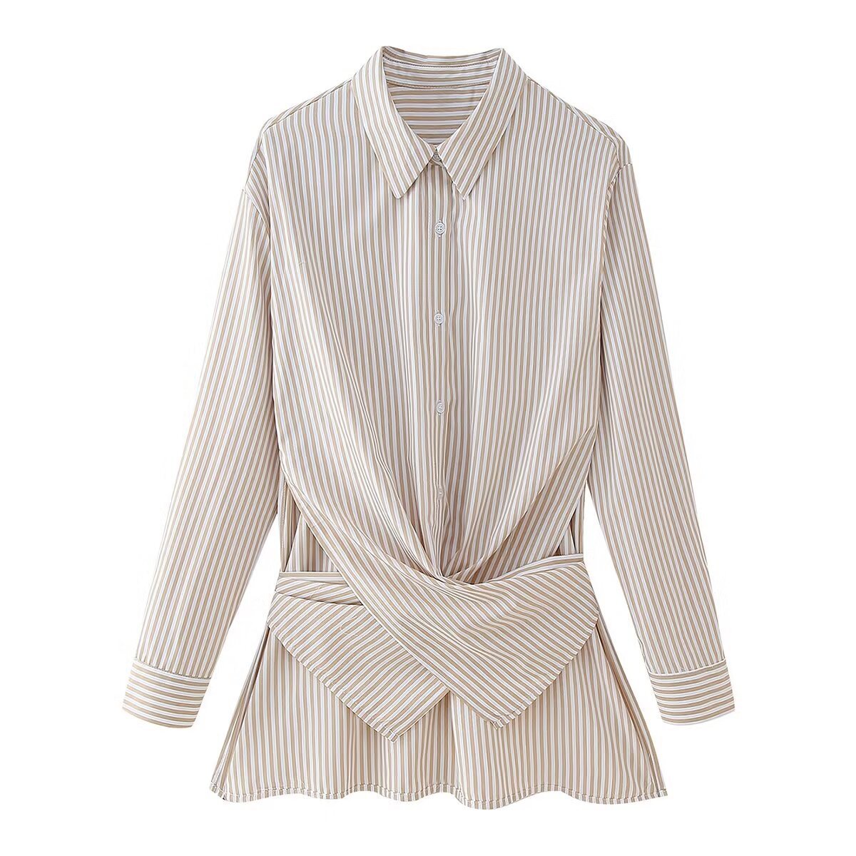 Loose Striped Lace-up Multi-color Long Sleeve Shirt - Norellé