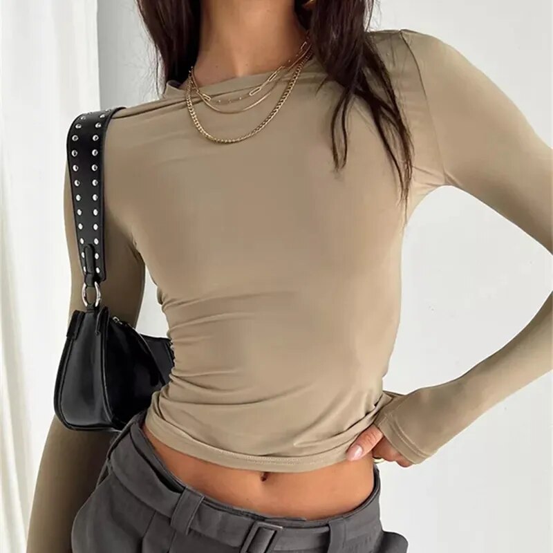Women Long Sleeve T Shirt Spring Autumn Solid Slim Fit Casual Shirts - Norellé