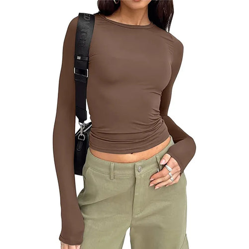 Women Long Sleeve T Shirt Spring Autumn Solid Slim Fit Casual Shirts - Norellé