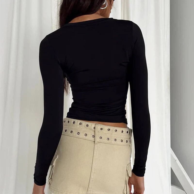 Women Long Sleeve T Shirt Spring Autumn Solid Slim Fit Casual Shirts - Norellé