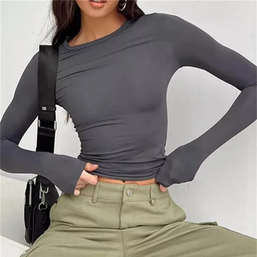 Women Long Sleeve T Shirt Spring Autumn Solid Slim Fit Casual Shirts - Norellé