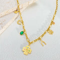 Titanium Steel Necklace Female Ginkgo Leaf Letters Emerald Zircon - Norellé
