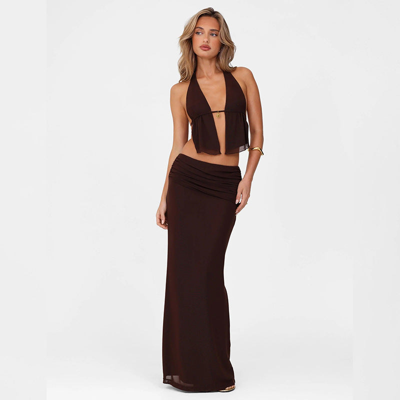 Halter Cut-out Tied Top High Waist Hip Skirt Suit - Norellé