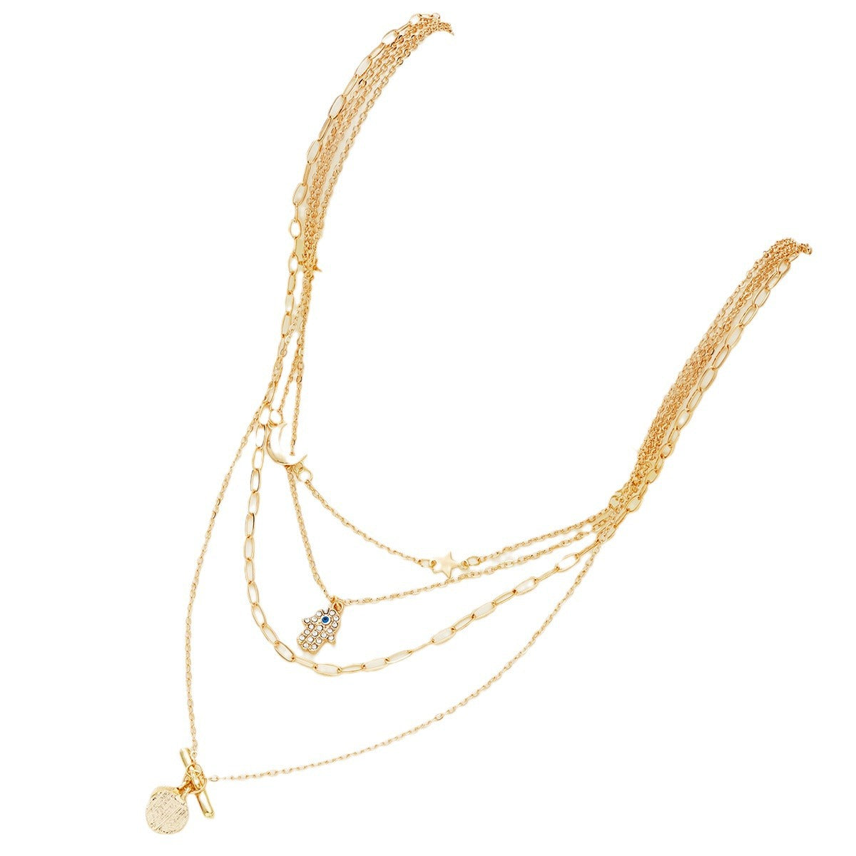 Retro Creative Palm Star Moon Necklace Fashion Personality Female Necklace - Norellé