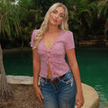 Basic Plaid V-neck Waist-controlled Slimming Short Sleeve - Norellé